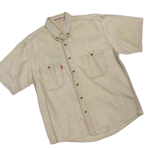 Bugle Boy Vintage Khaki Short Sleeve Cotton Button Shirt Size Large - Picture 2 of 8